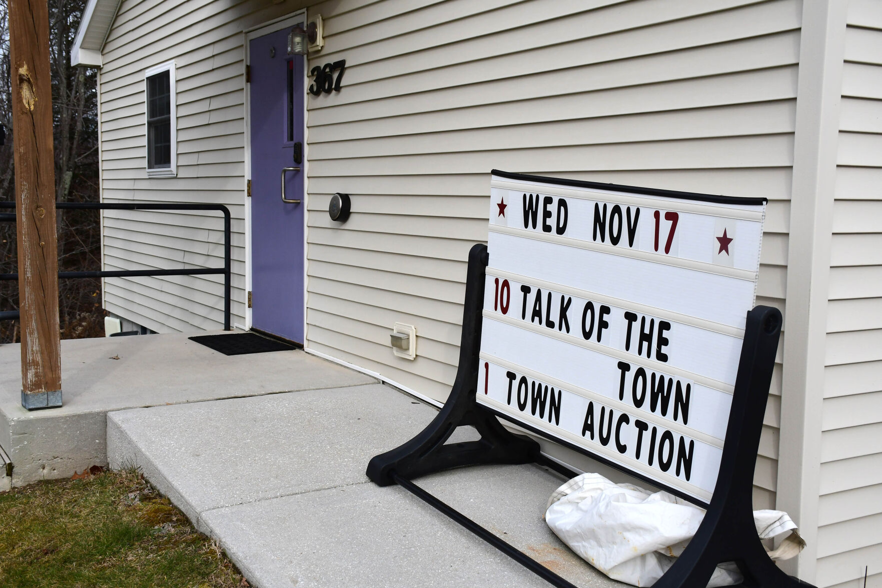 Sign outside the senior center for the auction